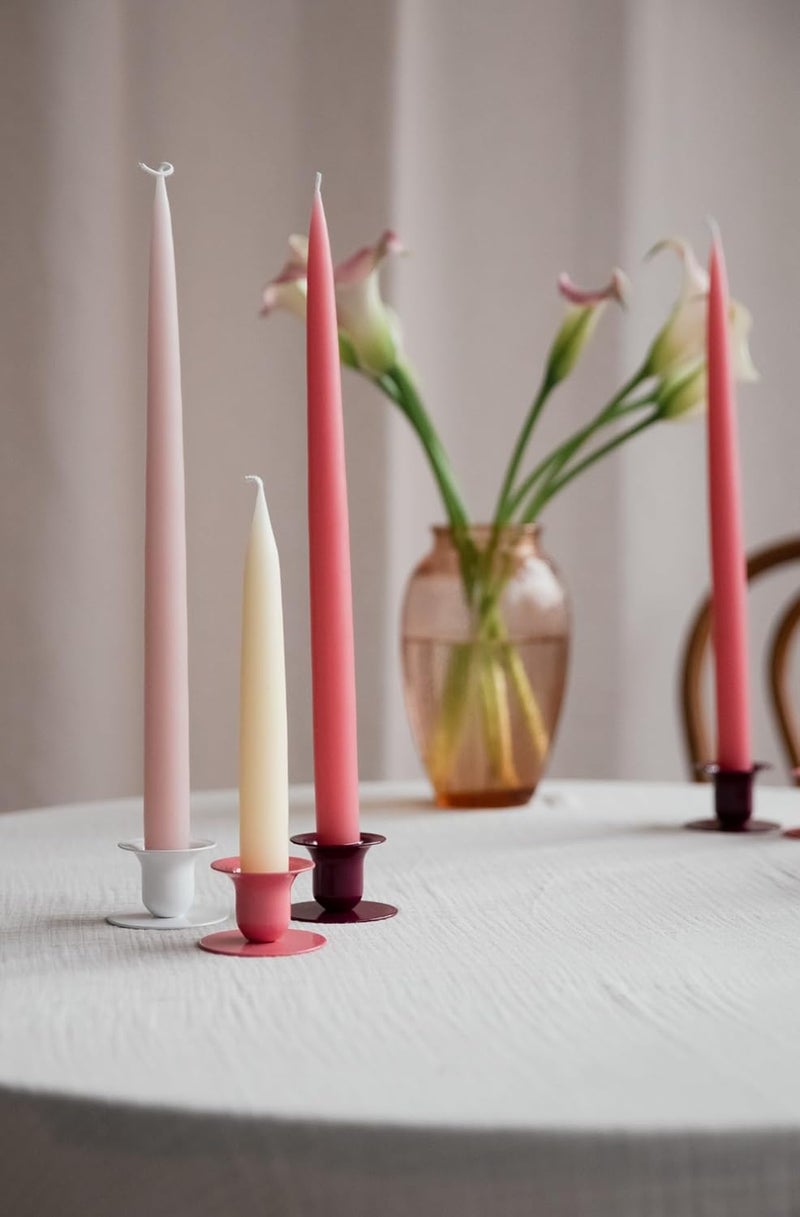 Kunstindustrien ® Taper Candles – Set of 4, 13.8" – Made in Denmark, Long Burning Candles 15h, Unscented & Smokeless Candlesticks – Elegant Tall Candles for Weddings, Dinners & Home Decor (Old Rose) - Image 4